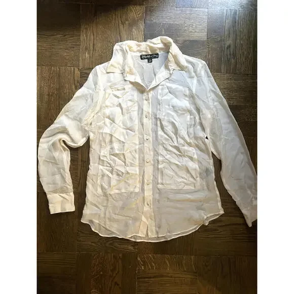 Elizabeth And James S/M Sheer Cream Long Sleeves Silk Blouse Top Tunic Small - Picture 9 of 9